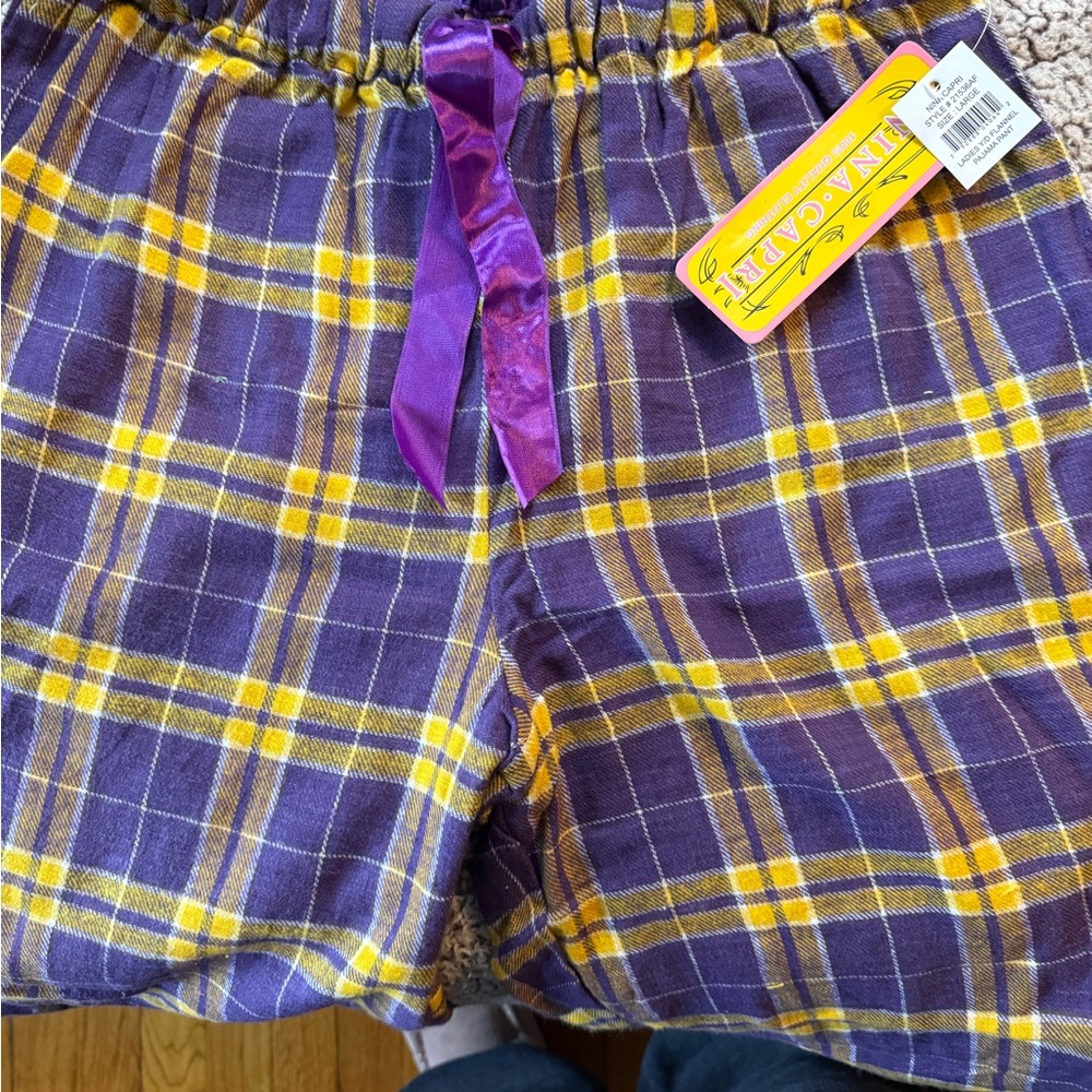 Nina Capri Purple and Yellow Plaid Flannel Bottoms sz Lrg